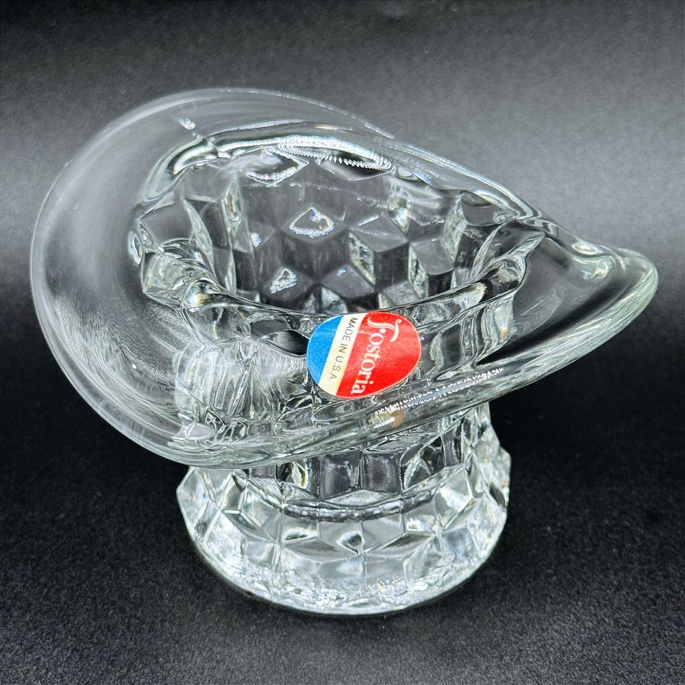 Fostoria American Clear Glass Top Hat Toothpick Holder Cube Pattern Sticker USA